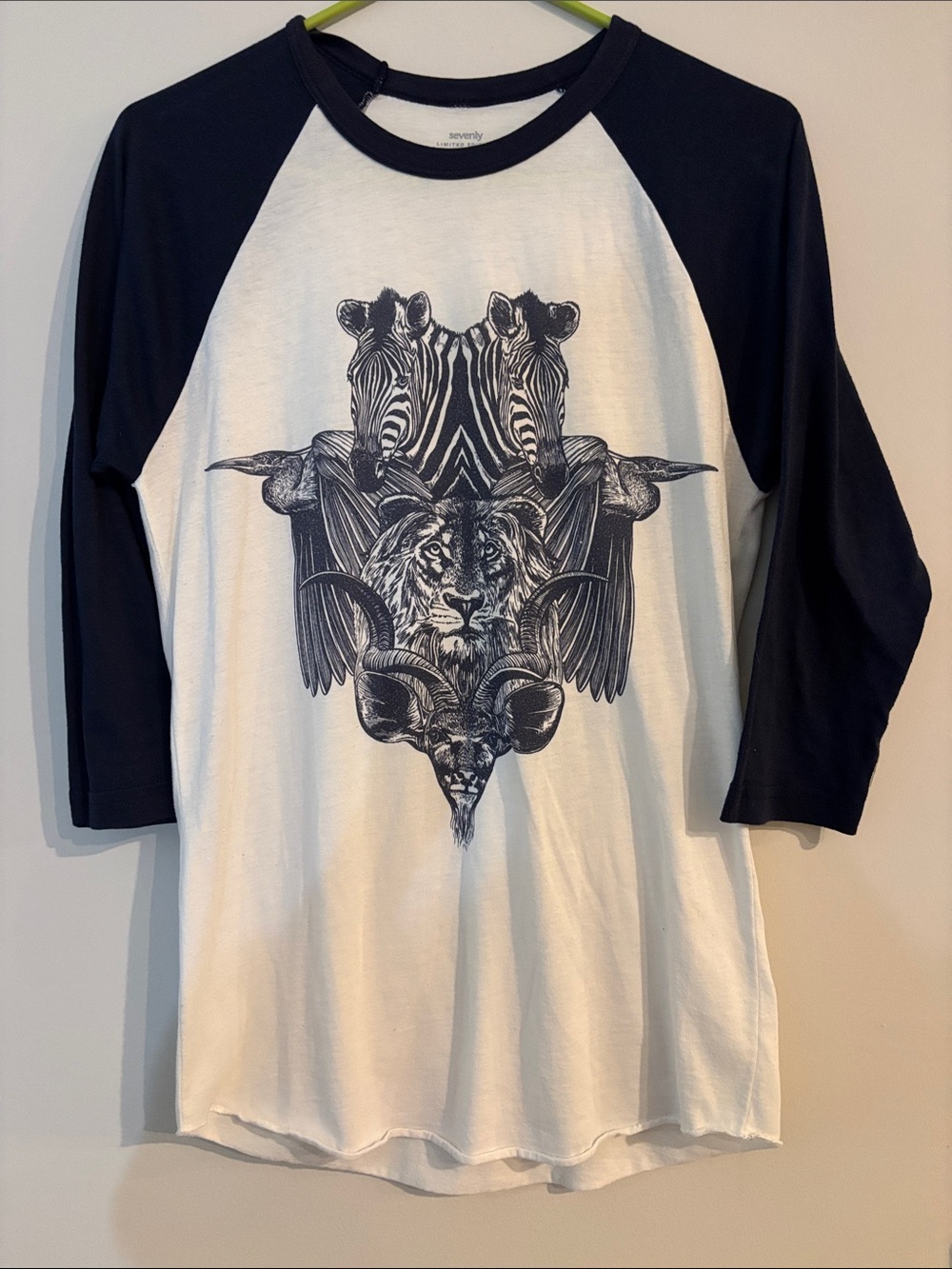 Navy & White Raglan Tee with Animal Graphic